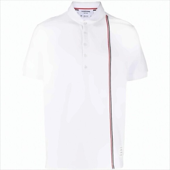 Thom Browne Short-Sleeve Polo Shirt With Vertical Stripe Detail - NWT